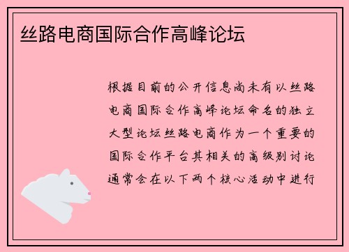 丝路电商国际合作高峰论坛